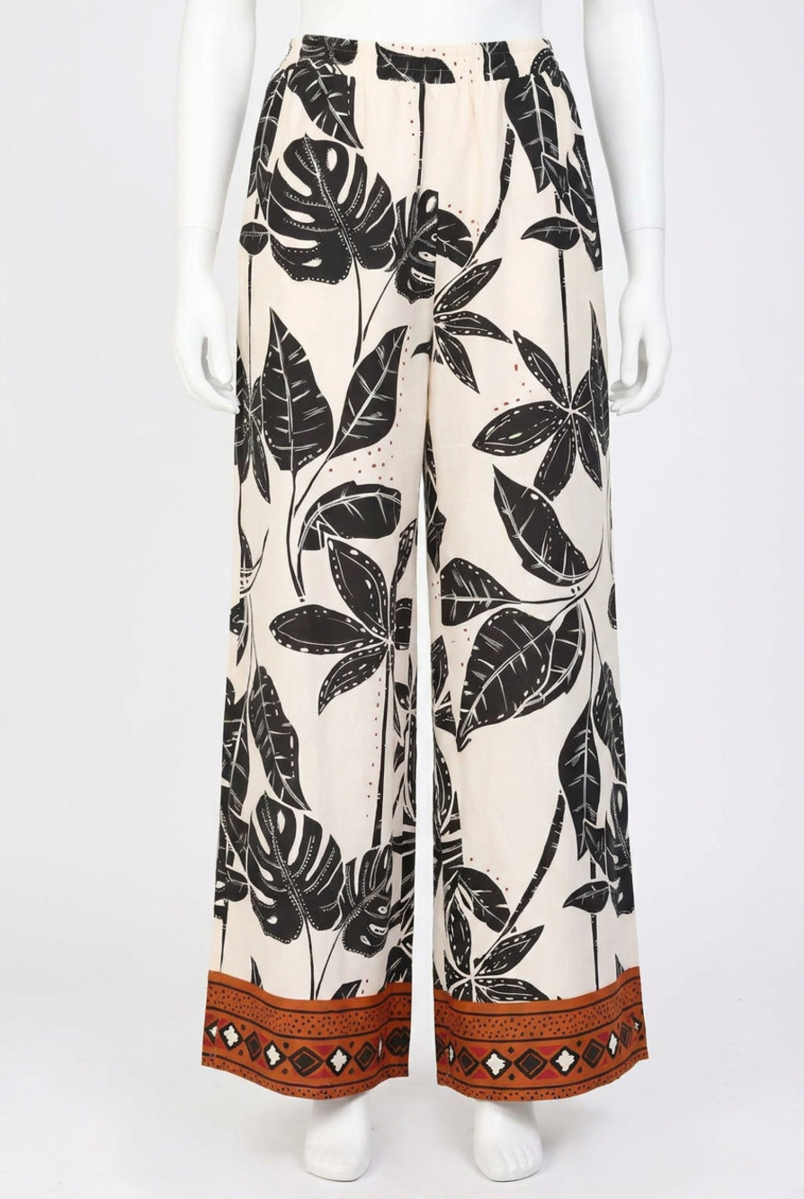 NEW FATE tropical print pants in taupe multi